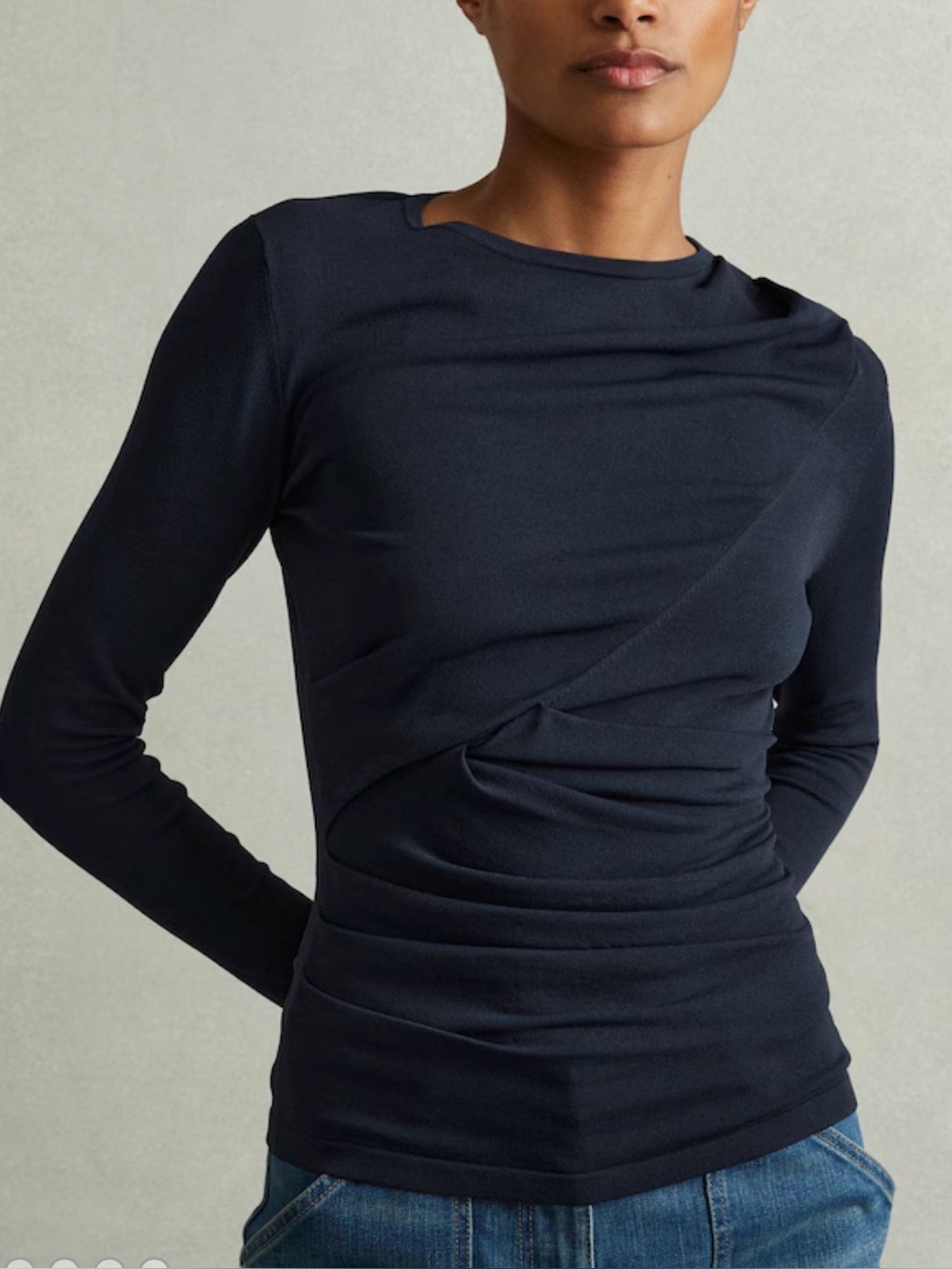 Reiss Rue Draped Front Ruched Top in Teal XS